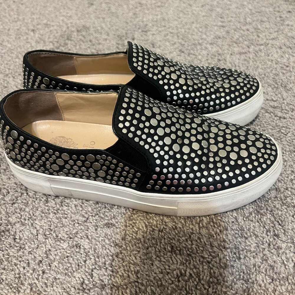 Vince Camuto Studded Black Leather Slip on Kindra Platform Shoes- Womens 7 - Picture 5 of 5